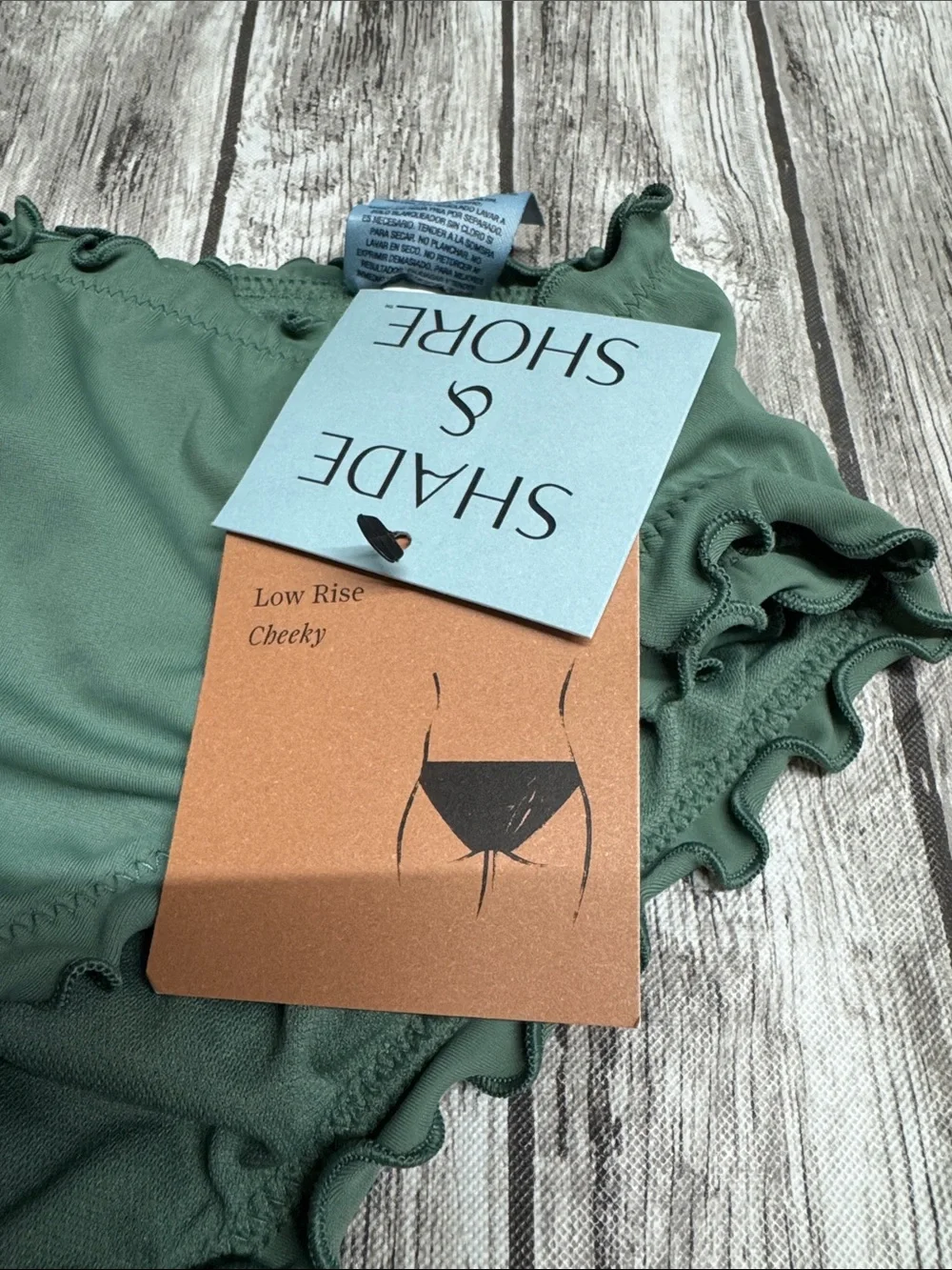 Shade & Shore Low Rise Cheeky Ruffle Bikini Bottoms - Green